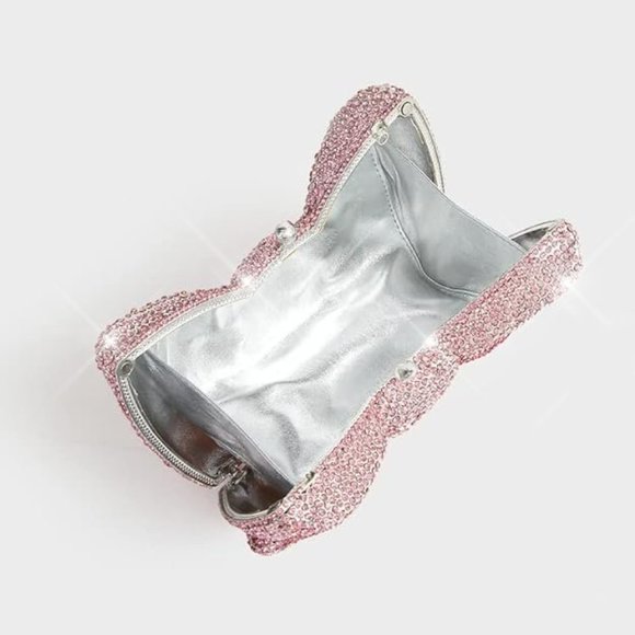 NEW Sparkling Bling Crystal Rhinestone Bow Clutch Purse: Pink Gold Silve… - Picture 8 of 17